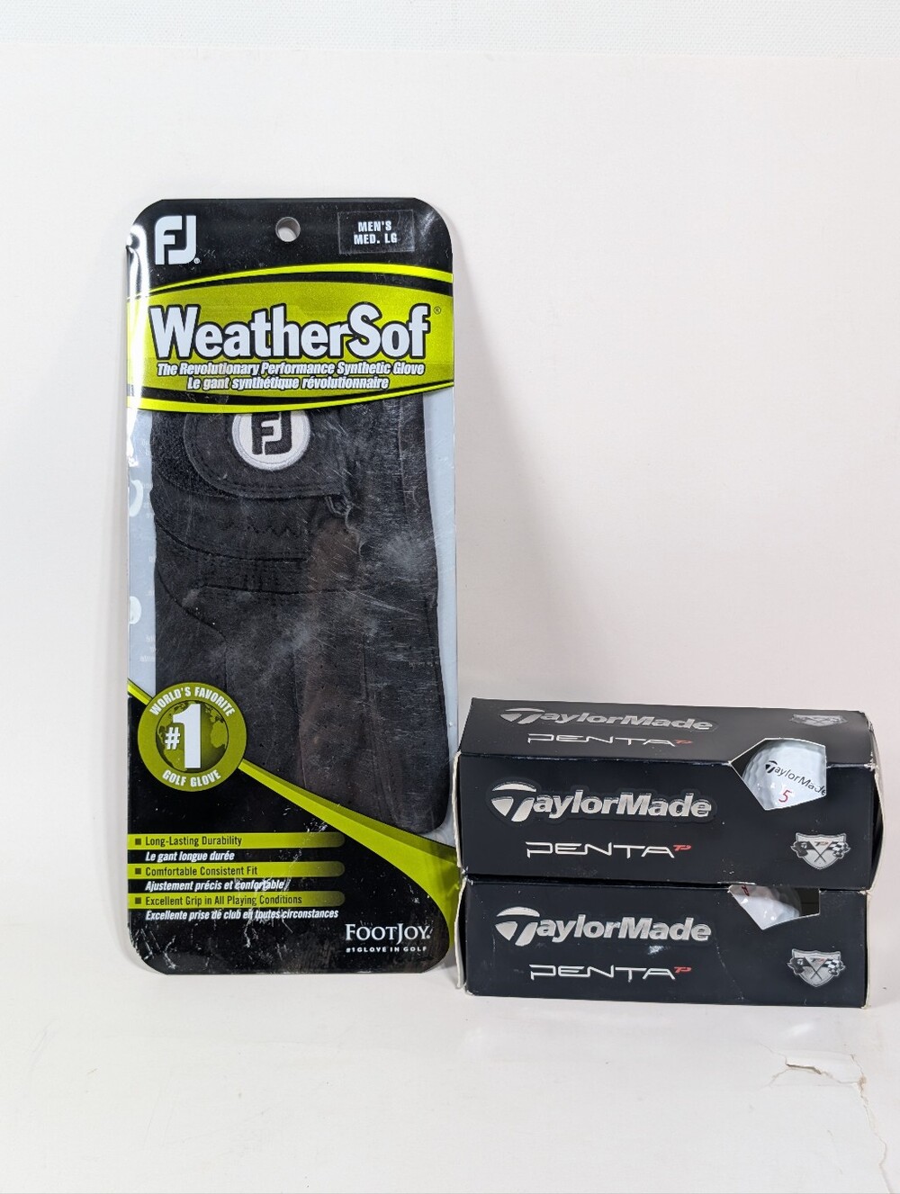 FootJoy WeatherSof Black Golf Glove Left Men's MED, LG + 2 Taylormade Pentax P
